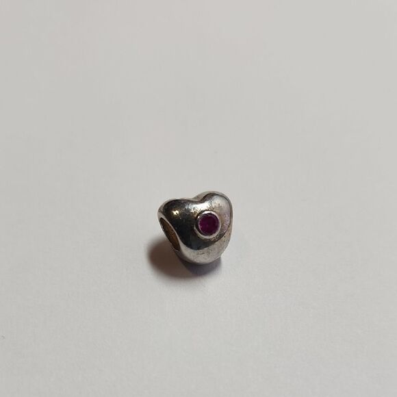 Heart-Shaped Sterling Silver Charm with Ruby Center 925 - Picture 2 of 4